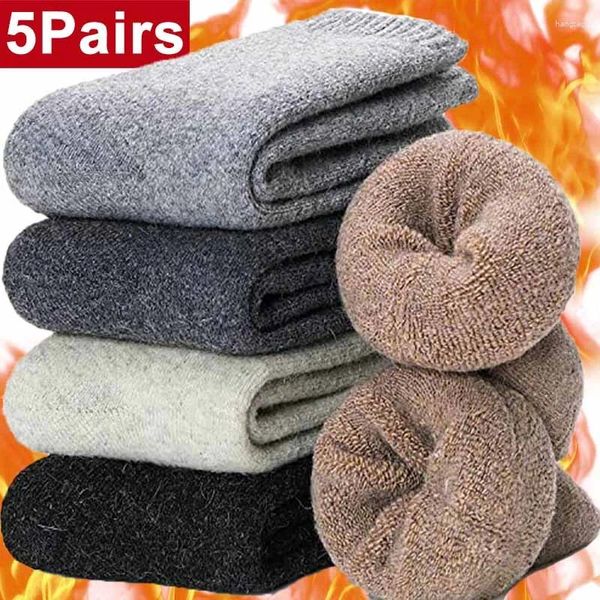 Chaussettes pour hommes 5 paires hommes super épais chaussettes solides laine mérinos contre la neige froide Russie hiver chaud drôle heureux mâle