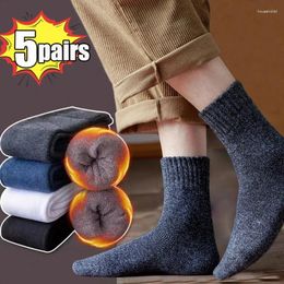 Chaussettes pour hommes 5 paires hommes épais laine thermique hiver chaud mérinos lapin solide haute qualité chaussette mâle coton décontracté super épais