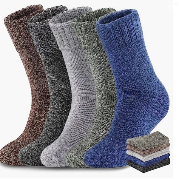 Chaussettes masculines 5 paires hommes épaissis velours chauds respirant de couleur unie de couleur de couleur sportive décontractée en ligne pour la taille masculine