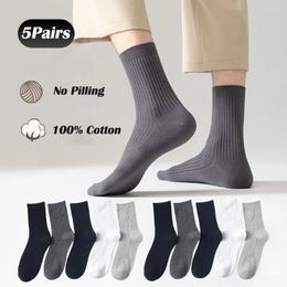 Chaussettes pour hommes 5 paires de coton saisonnier respirant tube moyen solide rayé bas d'affaires sans boulochage anti-odeur Sokken vente en gros