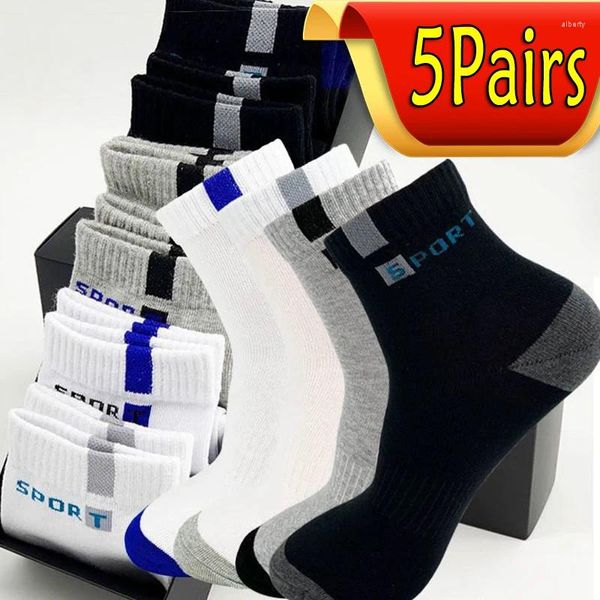 Calcetines para hombre, 5 pares, deportes de fibra de bambú, Otoño Invierno, calcetín de algodón para hombre, desodorante transpirable, tobillo de negocios de talla grande 38-47