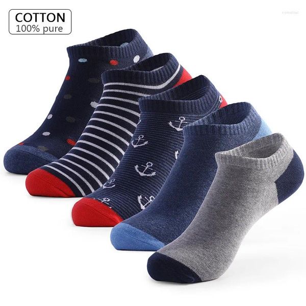 Chaussettes pour hommes 5 paires d'été grande taille coton respirant bouche peu profonde mâle de haute qualité