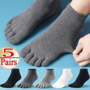 Herensokken 5pairs unisex teen mannen en vrouwen vijf vinger ademende katoenkousen sport running solide zwart witte grijze sox