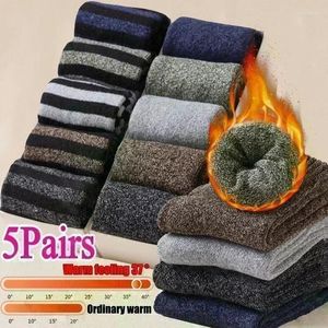 Herensokken 5Pairs Winter Merinowol Super Dikke Warme Hoge Kwaliteit Harajuku Retro Sneeuw Casual Antivries Kasjmier Mannen