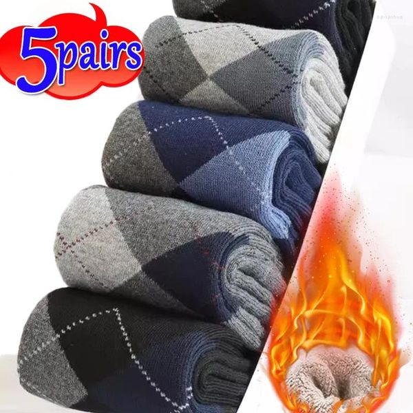 Calcetines para hombres 5 pares invierno lana merino súper grueso cálido alta calidad harajuku nieve casual anticongelante cachemira para hombres