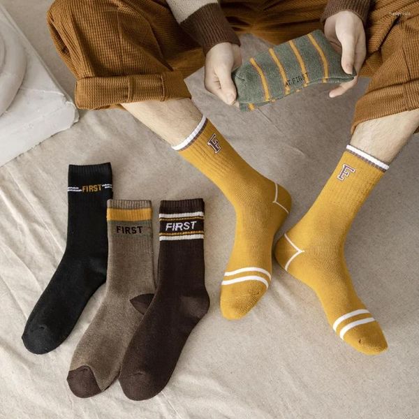 Calcetines para hombres 5PR Algodón Medias de invierno Estudiante Otoño y mantener el calor Ins Trendy Terry Grueso Cálido