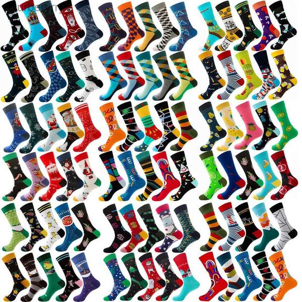 Chaussettes pour hommes 6/10 paires Lot Pack Hommes Femmes Couples Amant Nouvelle Arrivée Losange Animal Noël Dessin Animé Fruits Alimentaire Dot Coton HappyL231016