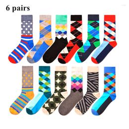 Chaussettes pour hommes 6 paires colorées Happy Men Dots Pattern Funky Harajuku Nouveauté Dress Designer Marque Skate Hip Hop Gift Street