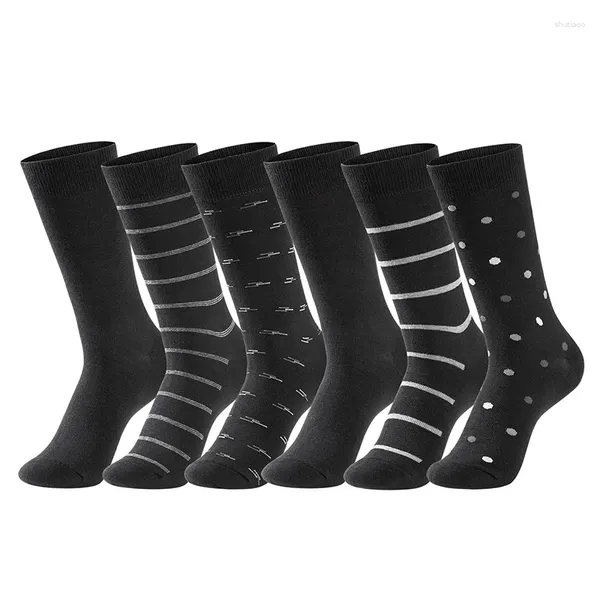 Chaussettes pour hommes 6 paires de coton hommes d'affaires de haute qualité décontractée compression douce printemps automne marque noire plus taille chaussette de robe masculine