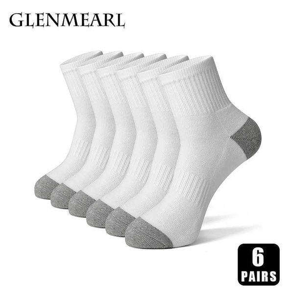 Chaussettes pour hommes 6 paires de chaussettes en coton pour hommes Tube moyen Sport d'été Chaussettes décontractées de haute qualité Respirant Running Couleur unie Femmes Chaussettes Z0227