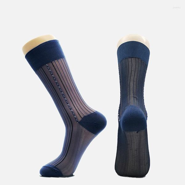 Chaussettes pour hommes 6 paires minces en nylon veau haut transparent hommes mode rayures verticales confortables bas en soie pour mari pères grande taille