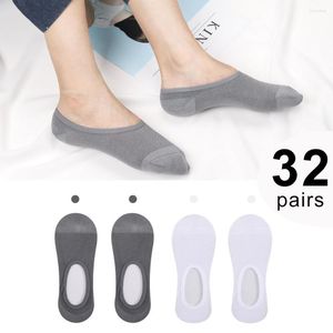 Herensokken 64-stuks 32PAIRS Men Katoen Solid Low Cut Sock Invisible Slipper Zomer No-Show Non-Slip Boat White Black Gray Pink