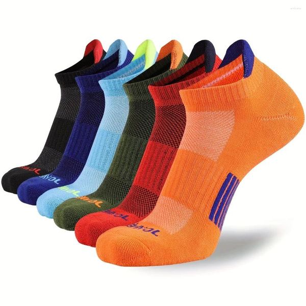 Chaussettes pour hommes 6 paires de lettres imprimées rayées bloc de couleur respirant rembourré cheville de sport confortable avec protège-talon ensemble multicolore