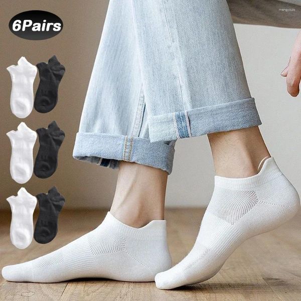 Calcetines para hombre, 6 pares, algodón sólido, corto, verano, malla fina, elevación de oreja, corte bajo, deportes invisibles, antiolor, calcetines tobilleros informales