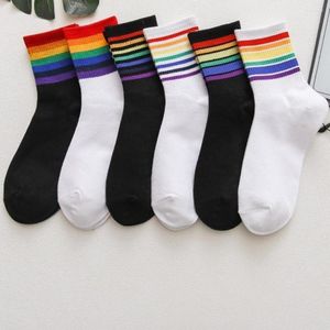 Heren sokken 6pcs mannen vrouwen mode sport sporten katoenen regenboogstrepen kousen w830
