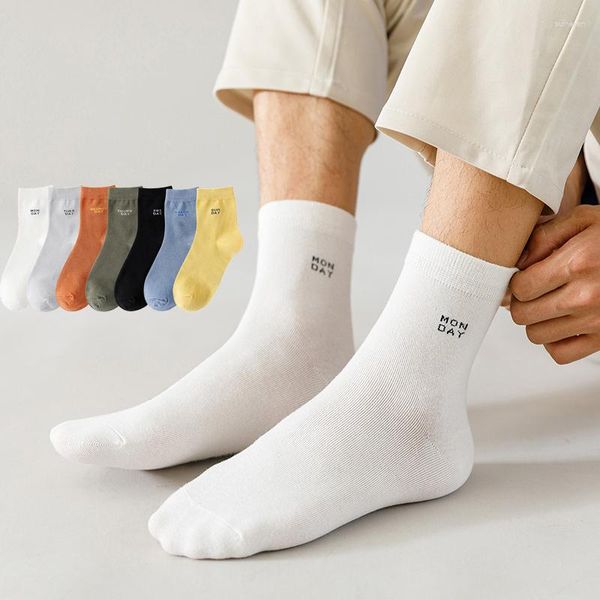 Chaussettes pour hommes 7 paires coton chaque semaine ensemble quotidien doux printemps été mode Sport décontracté Slogan lettres milieu Tube équipage