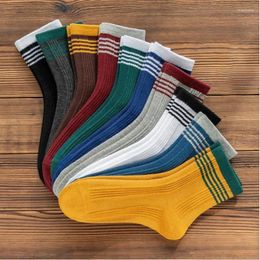 Chaussettes pour hommes 7 paires de bas de tube moyen couleur unie coton long déodorant japonais sport basket-ball