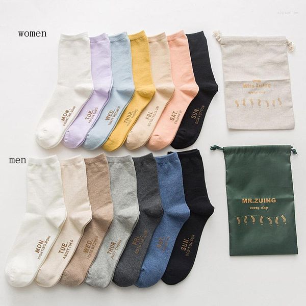 Chaussettes pour hommes 7 pièces mode du lundi au dimanche année femmes et hommes une semaine heureux rose Harakjuku drôle