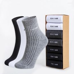 Chaussettes pour hommes 7 paires/lot solide coton printemps et automne robe d'affaires de haute qualité respirant décontracté