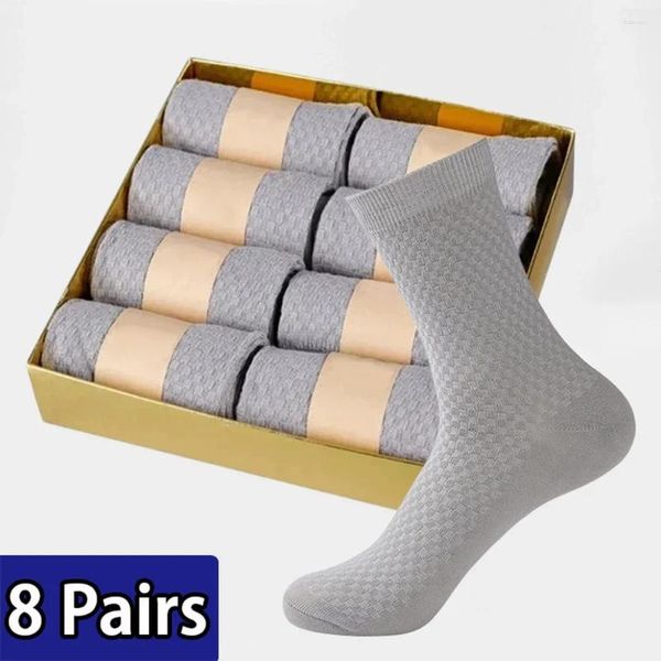 Calcetines para hombres 8 pares Fast envía fibra de bambú Men Black White Clásico Negocio Anti-Odor Comfort de alta calidad Mid Tube Sport