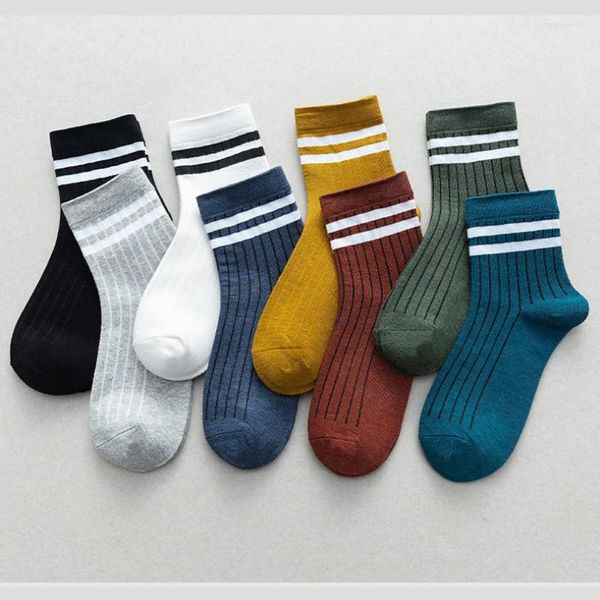 Chaussettes pour hommes 8 paires de coton mi-tube automne et hiver bas rayés déodorant tube long sport basket-ball