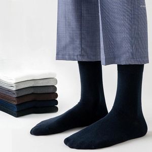 Chaussettes pour hommes 98% pur coton hommes mi antibactérien affaires déodorant longue chaussette équipage respirant couleur unie décontracté haute qualité printemps