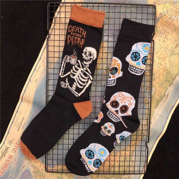 Chaussettes pour hommes Adulte Crew Coton Chaussettes Mort Boire Crâne Crânes Squelette Os INNCH OFFICIEL Original Design 2021 Street Fashion Sox T221011