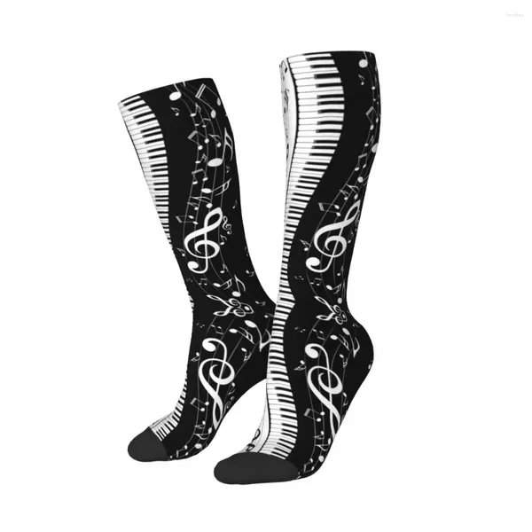 Calcetines de hombre con estampado de teclas de Piano estéticos, accesorios de tubo alto, notas musicales, Pianos, música, pantorrilla, regalos maravillosos transpirables