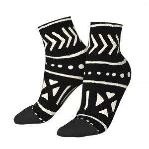 Chaussettes pour hommes Tissu de boue africaine Noir et blanc Cheville Mâle Hommes Femmes Bas d'été Polyester