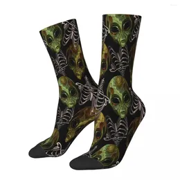 Chaussettes pour hommes Alien Head et squelette UFO motif mâle hommes femmes bas d'été imprimés