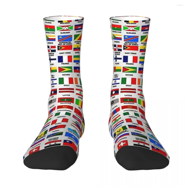 Chaussettes pour hommes, tous les drapeaux du pays du monde, Harajuku, bas Super doux, accessoires longs de saison, cadeau d'anniversaire unisexe