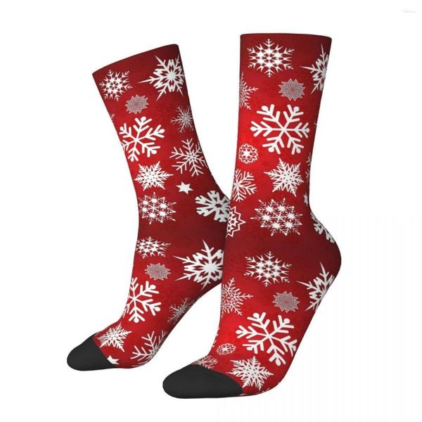 Chaussettes pour hommes toutes saisons, bas d'équipage, flocons de neige de noël, Harajuku Hip Hop, accessoires longs pour hommes et femmes, cadeaux