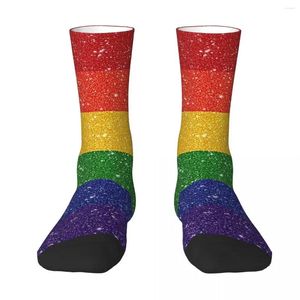 Calcetines para hombre, medias para todas las estaciones, purpurina sintética, Orgullo LGBTQ, bandera del arco iris, fondo, accesorios largos para hombres y mujeres, regalos