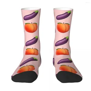 Chaussettes pour hommes toutes les saisons Bas d'équipage Pêche et aubergine Harajuku Drôle Hip Hop Accessoires longs pour hommes femmes cadeau d'anniversaire