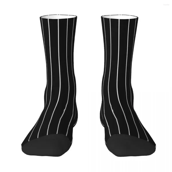 Chaussettes pour hommes toutes saisons, bas d'équipage, motif à rayures blanches verticales, accessoires longs Harajuku pour hommes et femmes, cadeau d'anniversaire