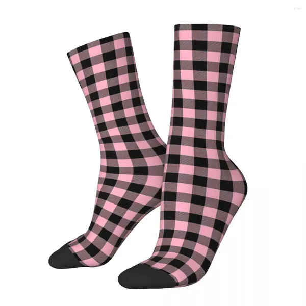 Calcetines para hombres All Seasons Light Pink Lumberjack Plaid Print Harajuku Super Soft Sport Tubo medio para hombres Mujeres Regalo de cumpleaños