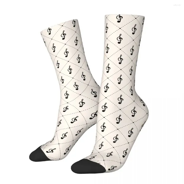 Calcetines masculinos todas las estaciones retro mujeres notas musicales símbolos de música nota de música material skateboard súper suaves regalos