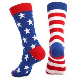 Calcetines de hombre Bandera americana AB Día de la independencia Julio Cuatro Hombres Vacaciones de mujer Rayas Estrella Algodón Tubo medio Absorbente de sudor