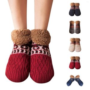 Chaussettes de noël pour hommes et femmes, pantoufles avec doublure en laine douce et confortable, chaudes et moelleuses, antidérapantes en hiver