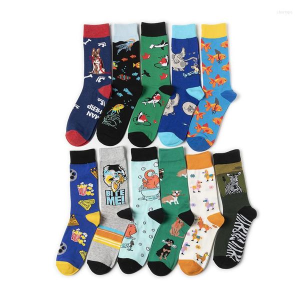 Chaussettes homme Animal homme équipage décontracté coton hommes chaussette dessin animé Sox Standard mode nouveauté hommes automne classique adulte Calcetines Hombre