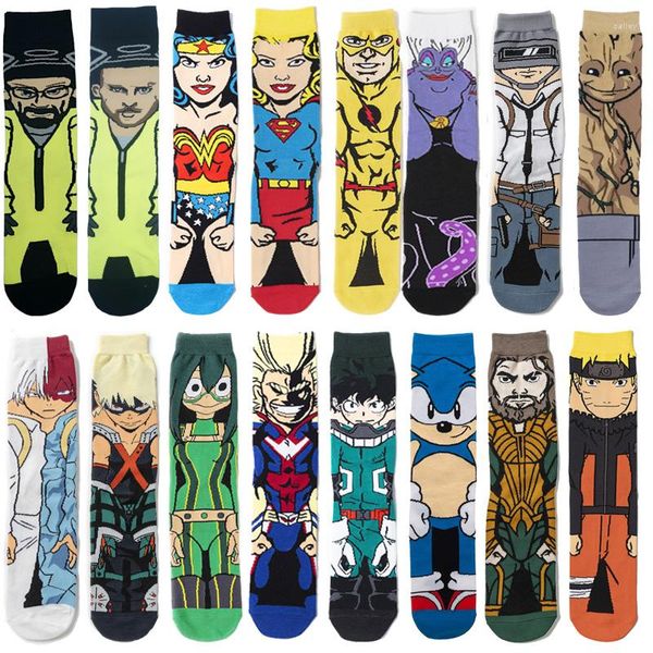 Calcetines de hombre Anime dibujos animados para hombre algodón equipo Cosplay personalidad transpirable novedad divertido hombre Casual Calcetines regalos para hombres