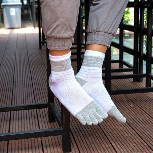 Chaussettes antibactériennes confortables pour hommes, Tube central, simples, décontractées, respirantes, bonneterie à rayures avec orteils à cinq doigts