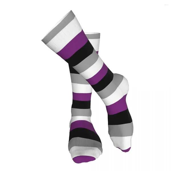 Calcetines de hombre Bandera del Orgullo Asexual Medias para adultos Transpirables Adecuados para deportes Muslo Patrones personalizados altos