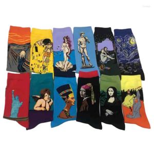 Chaussettes en coton pour hommes et femmes, couleur coton, mode, Style tendance, Art personnalisé, peinture à l'huile, Tube central rétro, automne et hiver