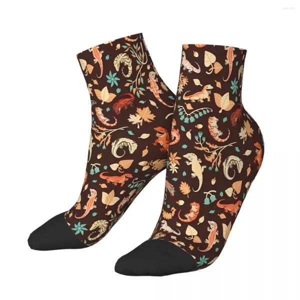 Calcetines para hombres Geckos de otoño en tobillo marrón oscuro Mujeres para hombres Mujeres impresas