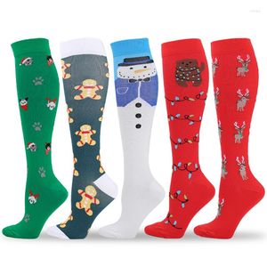 Chaussettes pour hommes automne hiver bas de compression cadeau de noël pour hommes et femmes bonhomme de neige modèle d'élan soins de soutien des jambes