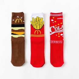 Chaussettes pour hommes Automne hiver nouvelle illustration créative chaussettes frites Hambourg Coke tube ins tendance rue tir dessin animé marée T221011