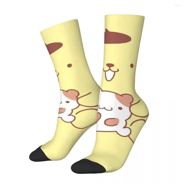 Chaussettes pour hommes Automne Hiver Rétro Femmes Hommes Mignon Pom Purin Visage Dessin Animé Tube Moyen Antidérapant