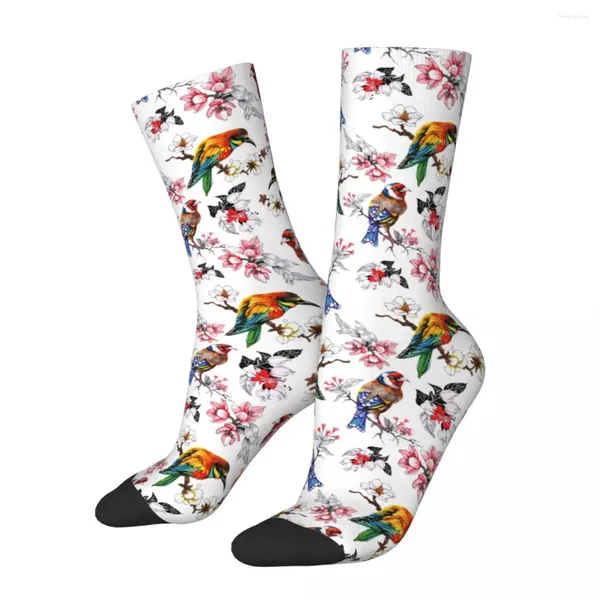 Chaussettes masculines beaux moineaux d'oiseau floral vintage coton mode harajuku accessoires de tubes intermédiaires petits petits cadeaux