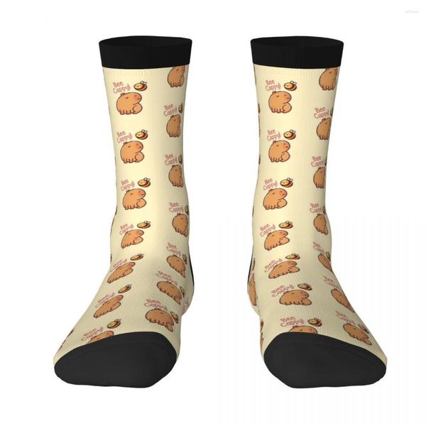 Calcetines de hombre Bee Cappy! Y Capybara Pun Be Happy Men 5% Spandex Divertido Equipo De Tubo Medio Otoño